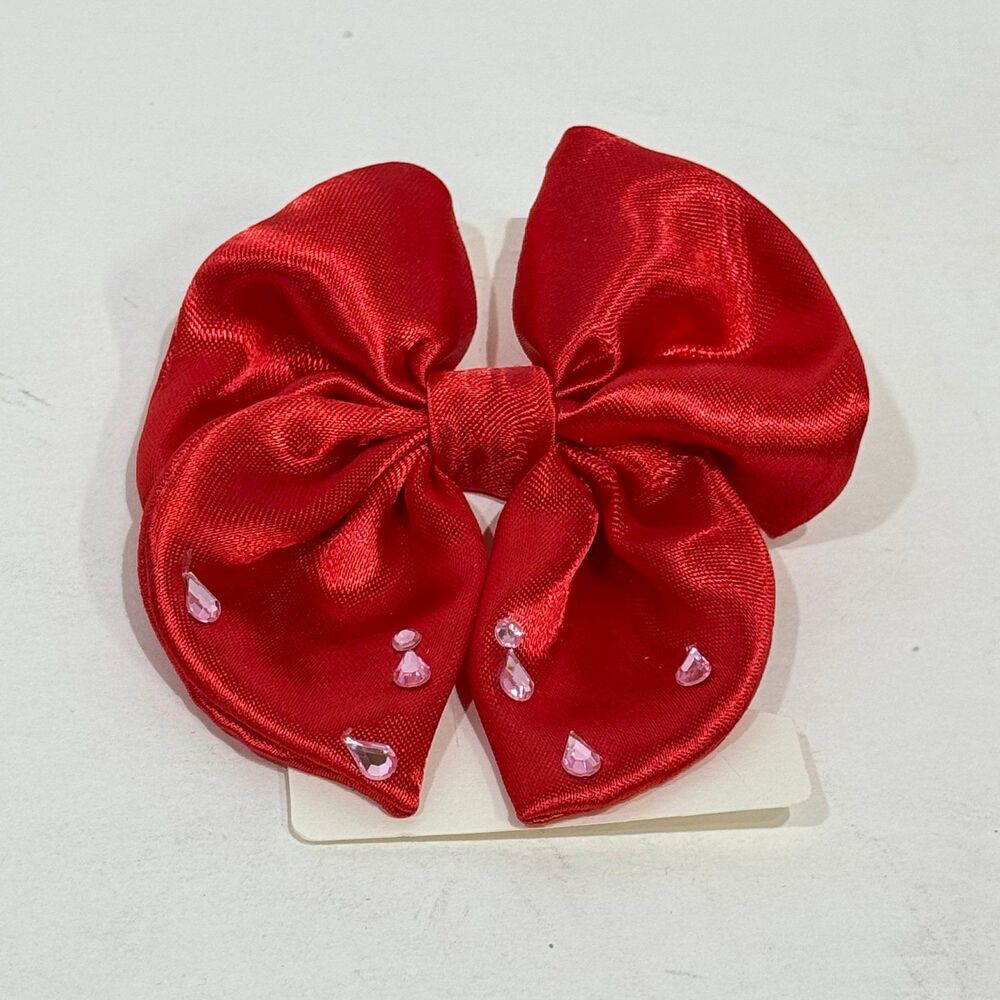 Red Bow Hair Clip Women Girls Handmade Embellished Accessories NWT